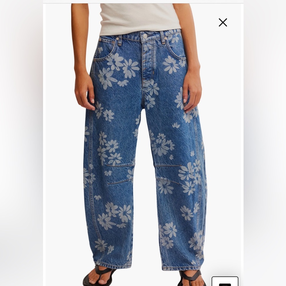 Free People We the Free Good Luck Barrel Jeans in Printed Laser Daisy